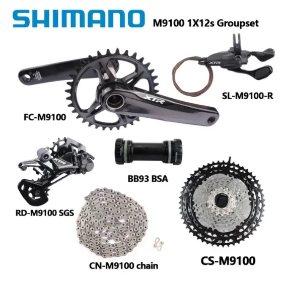 Shimano XTR M9100 Groupset 12s 165 170 175 Crank Cassette 10 51T SGS Rear Derailleur Long Cage Right Shifter BB 126 Link Chain Alibaba