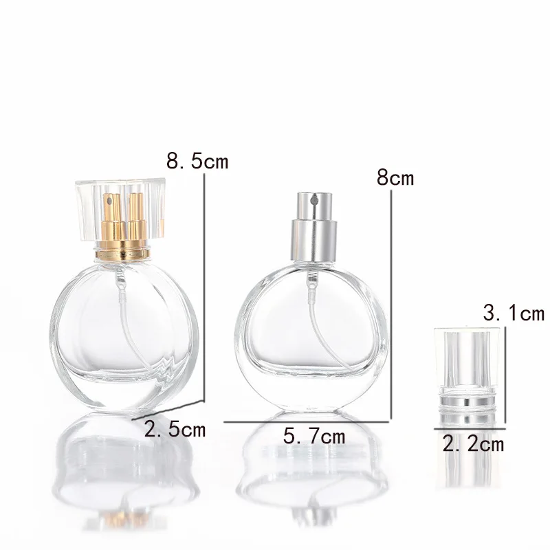 STOCK Elegant 25ml Oval Shape Clear Glass Perfume Bottle Refillable Pump Atomizer Bottle with Sprayer and Clear Caps