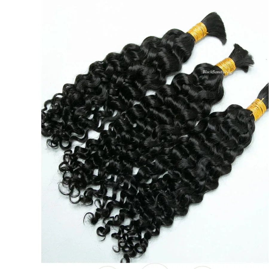 Deep Curly Human Hair Bulk for Braiding Peruvian Remy Bulk Hair No Weft Micro Braids Hair Bundles 3Pcs/Lot Black Brown 100g_voghion.com