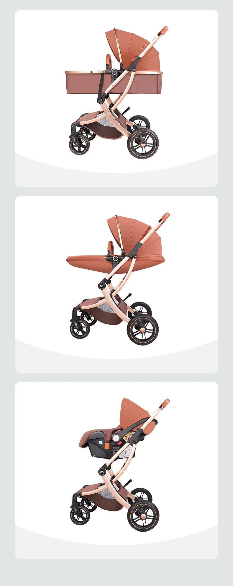 Hot Luxury Big Wheels High Landscape Pram Baby Stroller, New Design 3 in 1 Baby Doll Pram Stroller