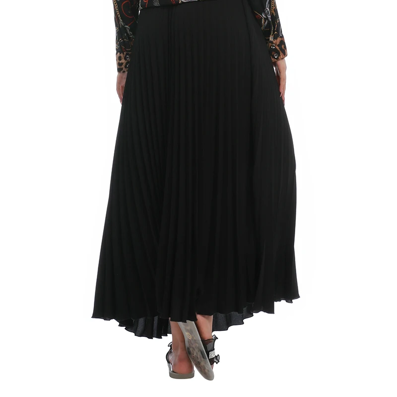Осенняя плиссированная однотонная черная трапециевидная длинная юбка до середины икры из полиэстера, красивая Повседневная Женская юбка для девочек
