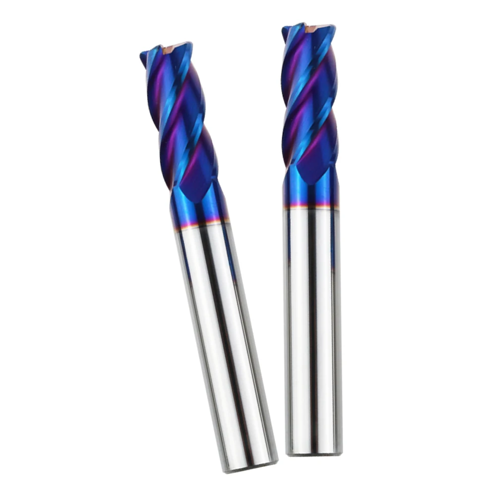 Solid Blue Carbide Endmill CNC Machine Cutter Hand Tools for Metal HRC45 55 60 70 Square Face Milling Cutter Bits End Mill