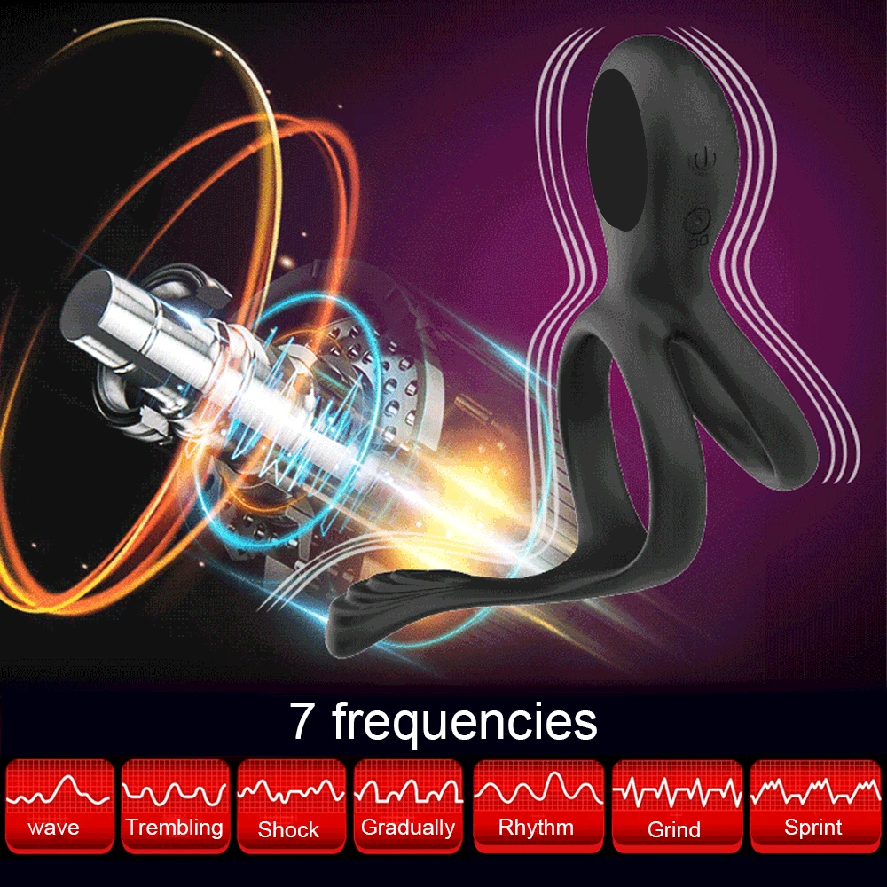Remote Control Time Delay Vibrating Cock Ring Anal Hook Silicone Sex Toys Quiet USB Charged Penis Rings Vibrator 7 Speeds