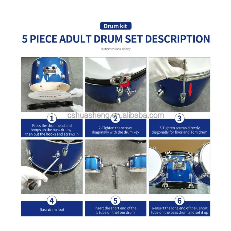 Huasheng 5 Piece Full Size Drum Set Professinal Wholesale Drum Set