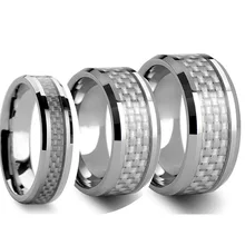 6MM 8MM 10MM Custom Tungsten Carbide Tungsten Steel Couple Ring White Fiber Inlaid Wedding Band Gift