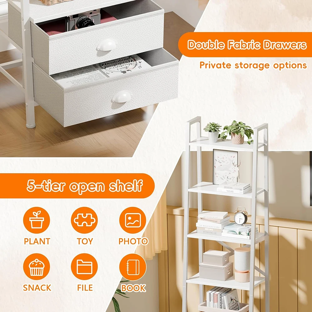 product 5 tier ladder shelf 2 drawers modern narrow bookshelf storage shelves freestanding rack units for bedroom living room home-3