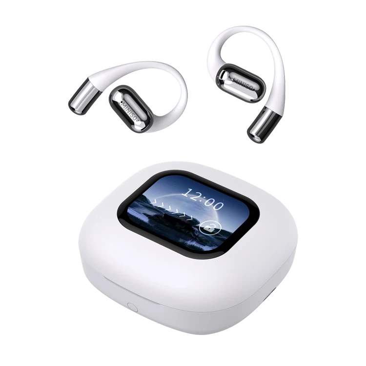 Open Ear AI Headphones with LCD Screen True Wireless Bone Conduction LED Battery Indicator for Bluetooth 5.4/6.0 Earhooks
