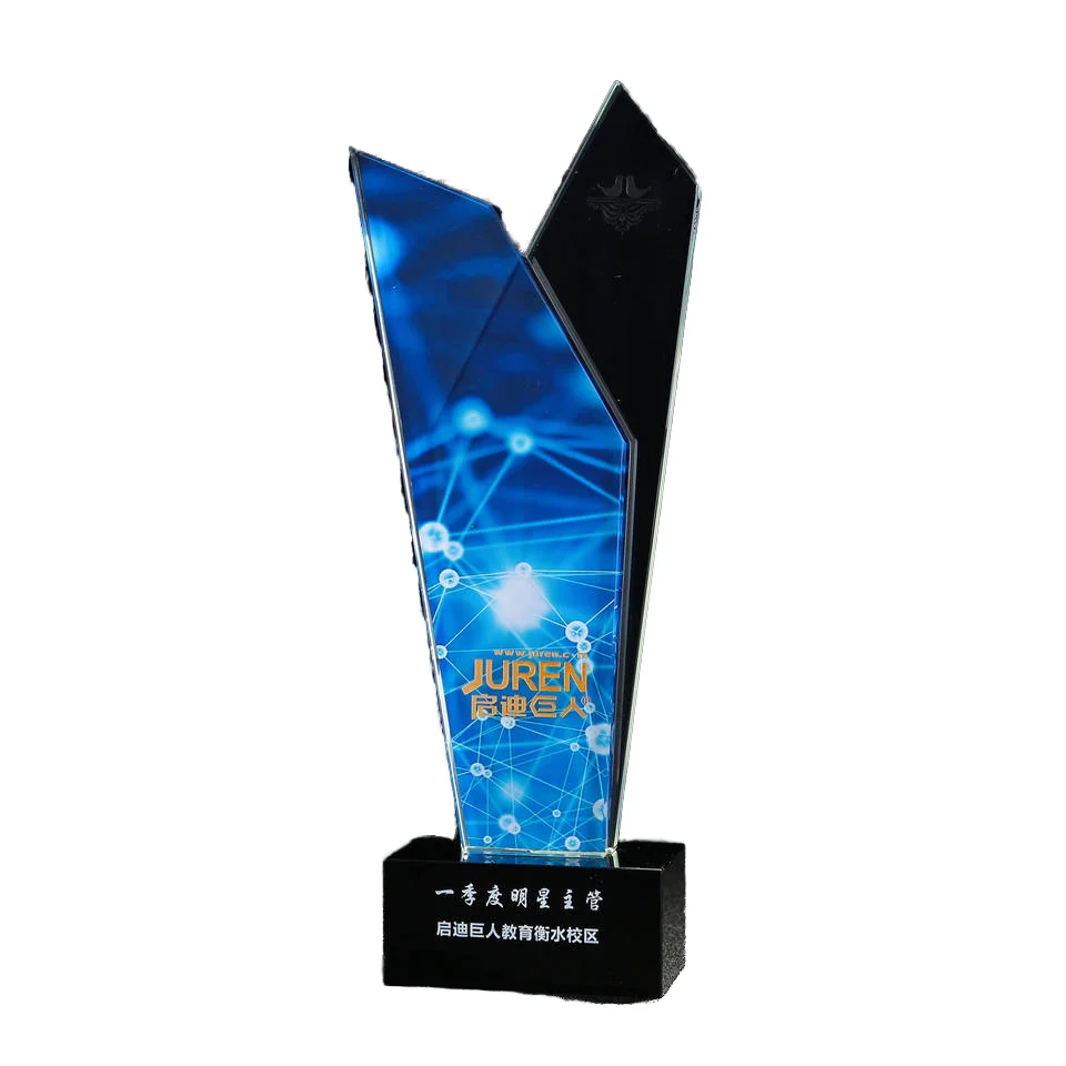 Small Bridge Professional Manufacturer High Quality Custom K9 Crystal Glass Trophy Award with UV Printing Colorful and Elegant