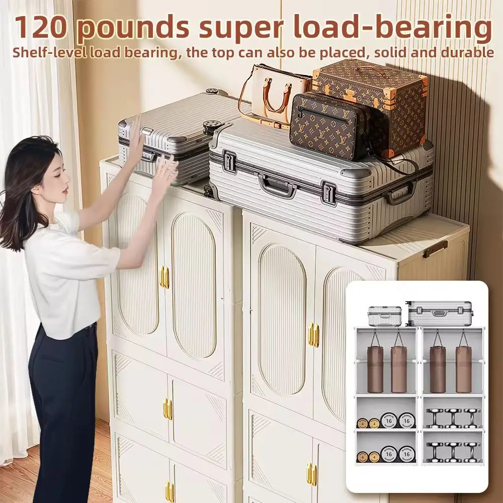 High Quality Double-Door Foldable Wardrobe Easy-to-Install Multi-Layer Plastic Clothing Organizer for Bedding Storage manufacture