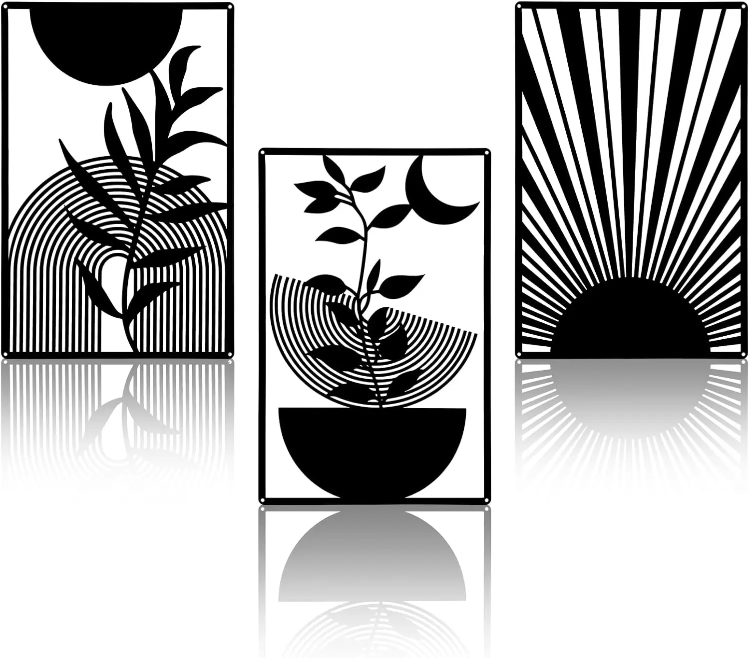 3d Black Metal Wall Art Nature Elegant Line Art Decor For Indoor And