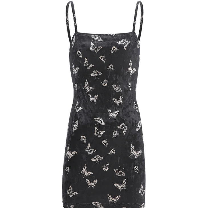 black dress with butterfly print