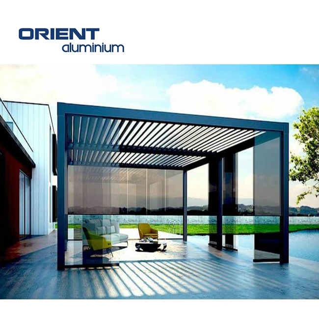 Custom Bioclimatic Pergola Motorized Waterproof Customized Modern Louvered Roof Aluminum Pergola