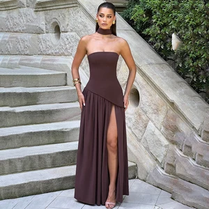 Spring and Summer 2025 Sexy Backless Tube Top Slim Fit Dress New Hot Sale Split Strap Long Dress