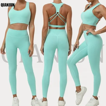 Workout Sets Women 2 Pieces Yoga Fitness Clothes Long Sleeve Crop Top and Pants Set Gym Clothes Activewear sets