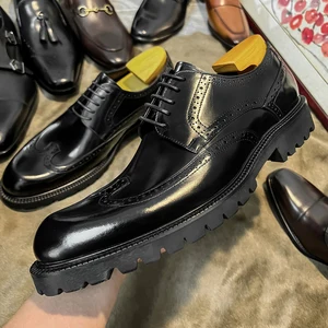 Handmade Men's Lace up Dress Shoes Italian Genuine Leather Formal Wedding Breathable Derby Shoes