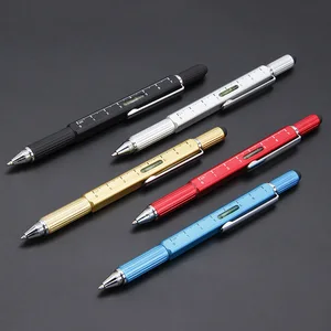 Hot Selling New 6 in 1 Multi-Function Metal Tool Pen With Custom Logo Square Metal Pen with Ruler Level Screwdriver Touch Screen