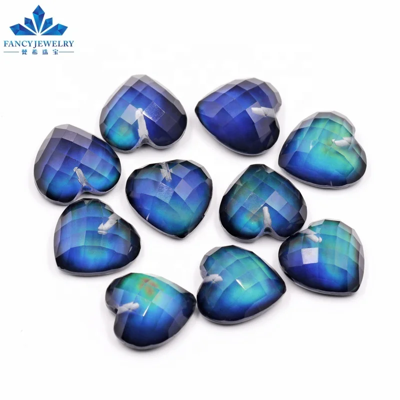 New Arrival Custom Color Change Temperature Sensing 16x16mm Heart Shape Flat Back Faceted Mood Stone Beads for DIY Making