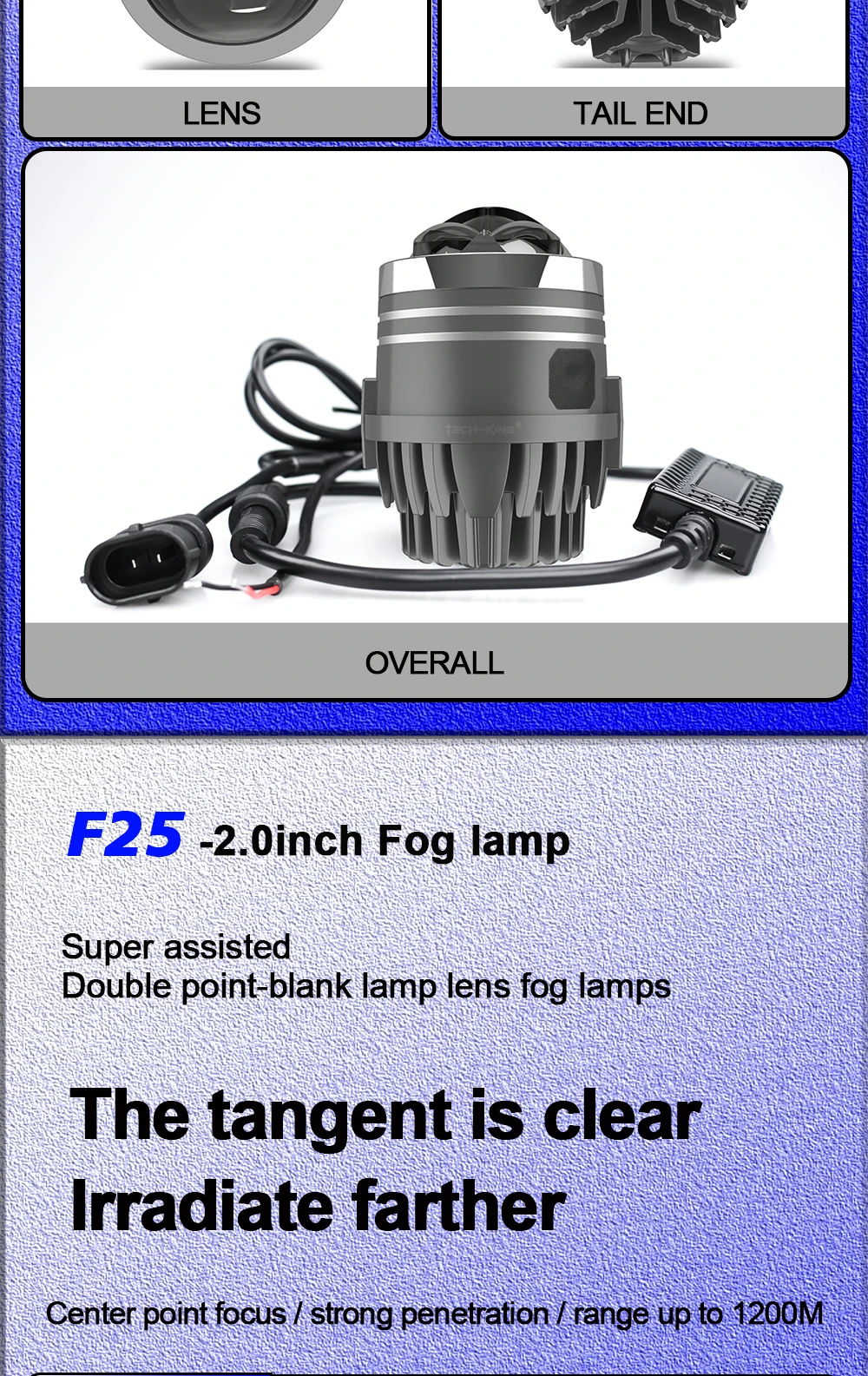TECH-KING 2.0 inch car projector laser bi-led fog light Double direct shot projector working light off-road vehicle Fog lamp