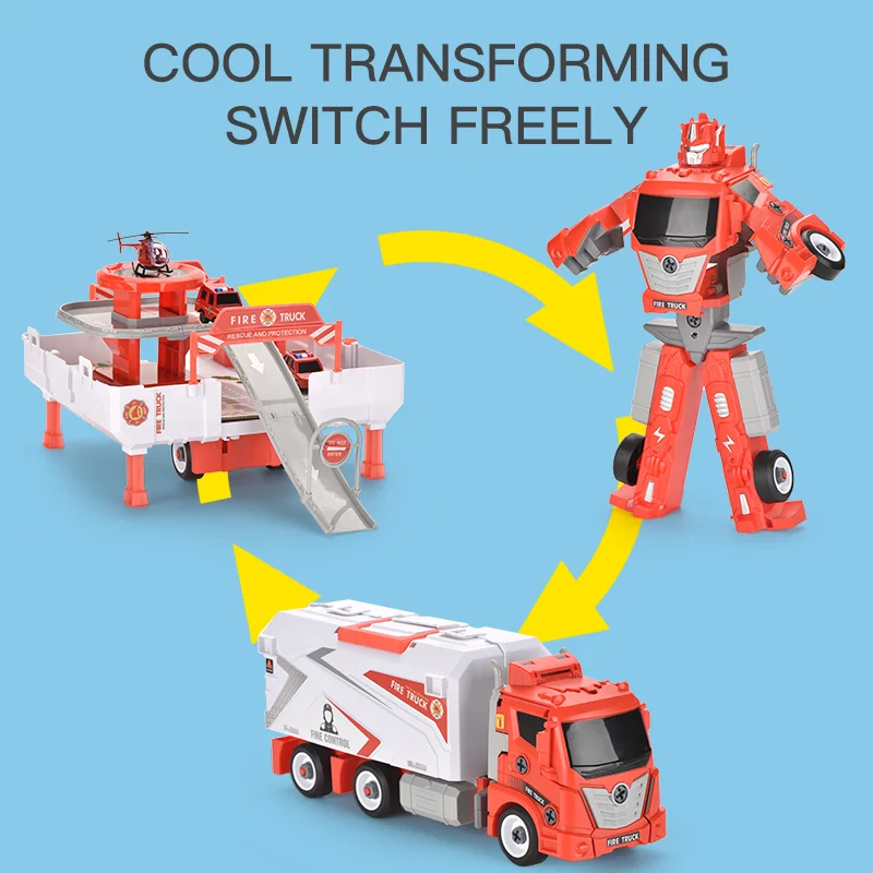 Hot Assembly 3 in 1 Deformation Truck Robot Toys Pull Back Diy Assembly Fire Engine Model Kit