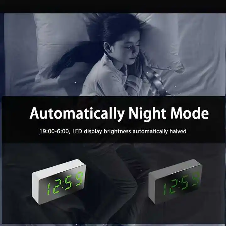 Wholesale Price Mirror Clock Alarm Clock Desktop Mute Intelligent Clock Time Display Bedroom Digital Electronic Clock Ornament