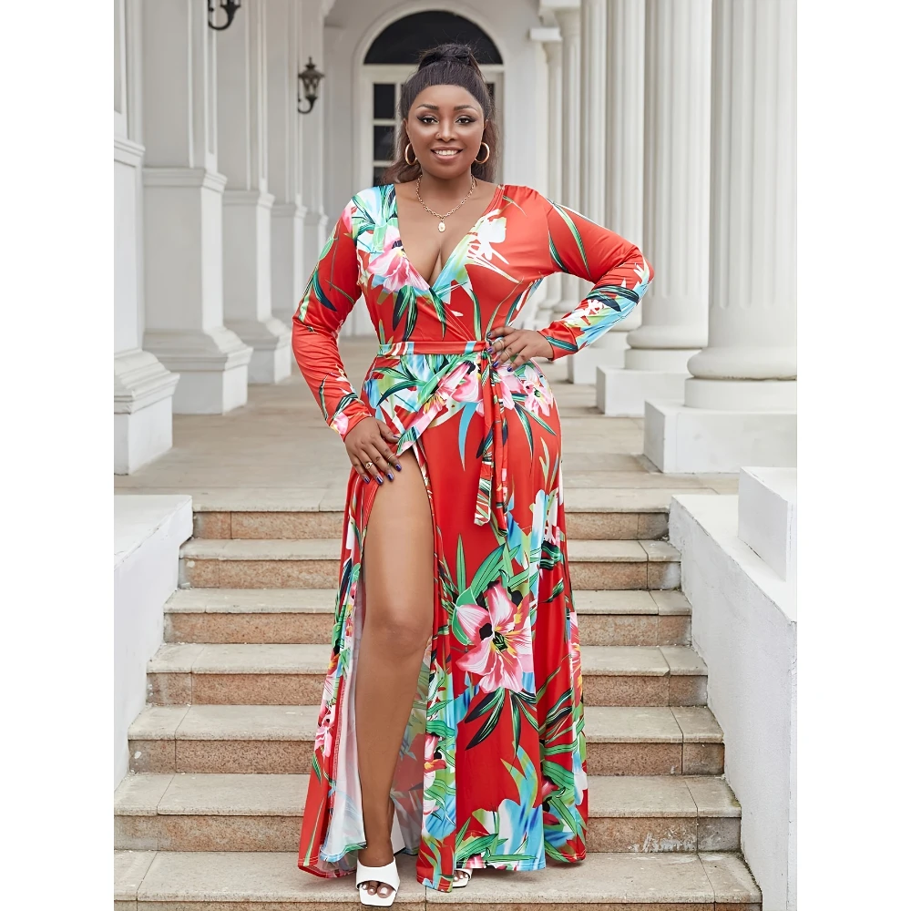 Floral Dress High Slit Casual Maxi Dress Summer Beach Dresses Kranda Women  2025 Summer Spring V