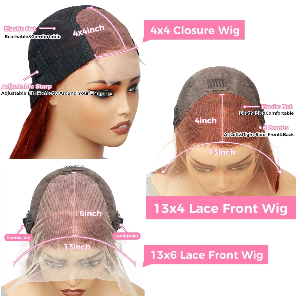 Perruque frontale en dentelle ondulée profonde orange gingembre perruques de cheveux humains en dentelle frontale transparente HD cheveux bouclés colorés_voghion.com