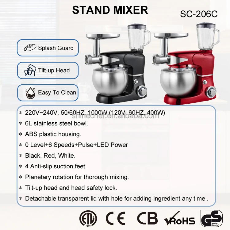 3 in 1 Multifunctional Food Processor 6L Planetary Stand Mixer Kitchen Machine Electric Food Mixer With Blender Meat Grinder