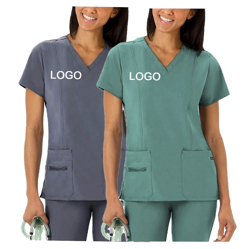 Женские скрабы с логотипом на заказ набор для бега из 65% полиэстера и 35% хлопка Униформа коротким рукавом наборы скрабов