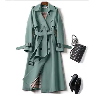 2025 Elegant Light Fashion Korean Style Mid-Length Trench Coat Women Waterproof Belted Overcoat Bow Collar Pattern Spring Autumn