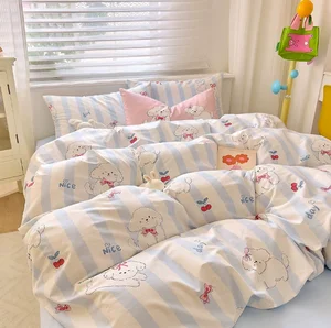 Cartoon Cute Active Printed Cotton Double Four-piece Set Pure Cotton Single Quilt Cover Bed Sheet Three-piece Set