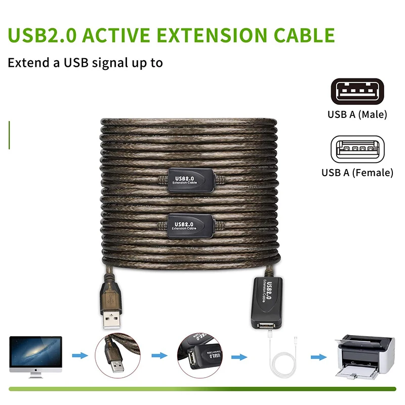 OEM Computer Male Female 5M 10M 15M 20M 25M 30M Data Transmission USB2 ...