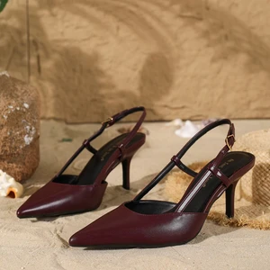 1235-4 Women's Summer Fashion Trend Single Solid Pointed Thin Heels Sandals High Heel Back Empty Shoes