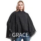 2020 ladies big size fashion solid cape with hood poly knitted poncho women's winter shawl scarf