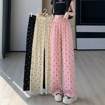 Women's High Waisted Cotton Hemp Ice Silk Straight Pants Summer Slouchy Wide Leg Design Skinny Fit