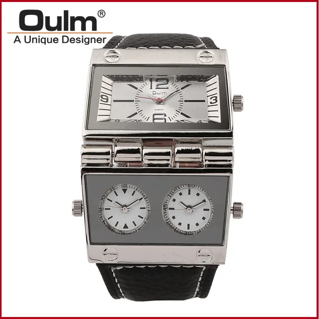 Oulm Orologio Uomo Sportivo Militare Al Quarzo – Doppio Fuso Orario Con Cinturino In Pelle Blu