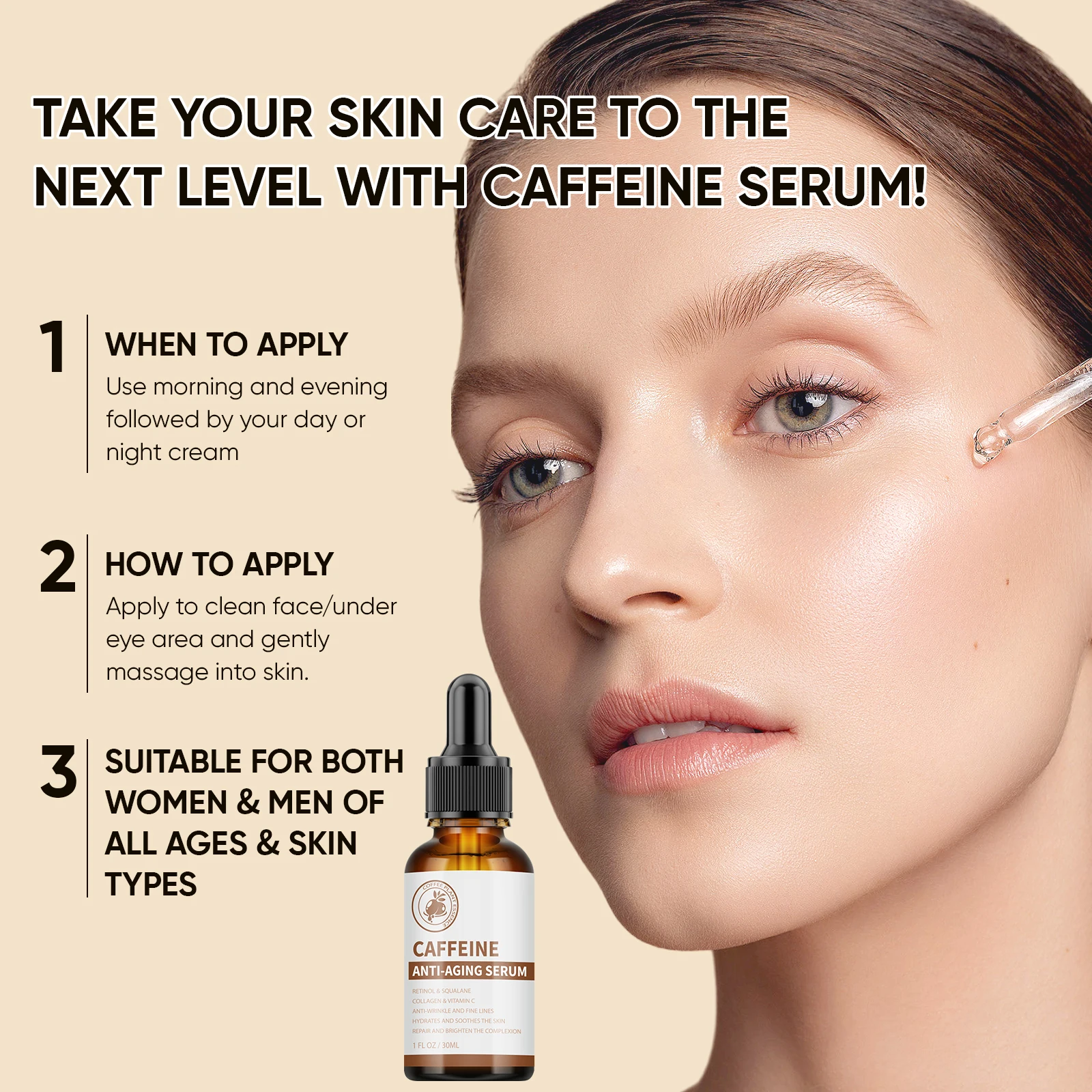 30ml Caffeine Face Serum Skin Care Collagen Retinol Face Brightening Caffeine Anti Aging Facial