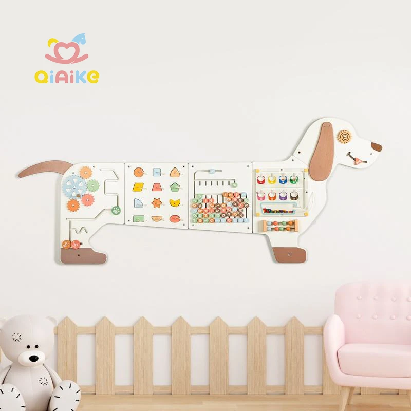 MultiFunctional Montessori Sensory Toys Early Educational Kindergarten Wooden Toys Puppy Activity Wall Game Panel Board Motor
