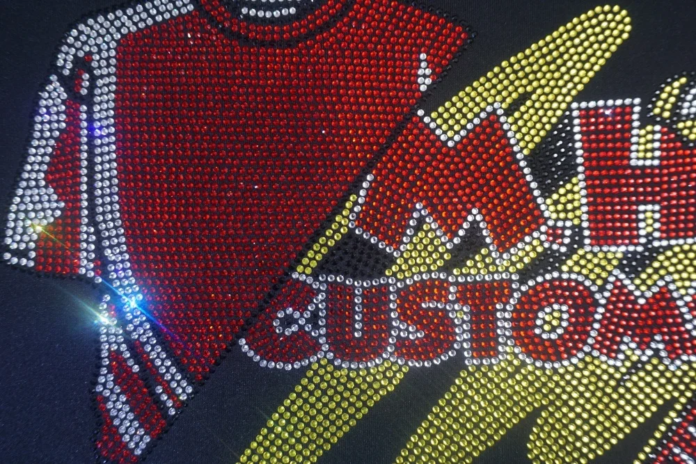 Cheap wholesale custom letter iron on rhinestone design heat transfer for jeans