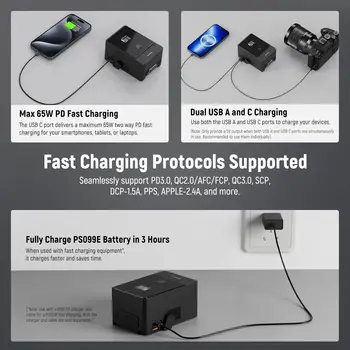 NEEWER 6800mAh 99Wh 14.5V Fast Charging Mini V Mount Battery PS099E With Type C Cable and OLED Display detail image