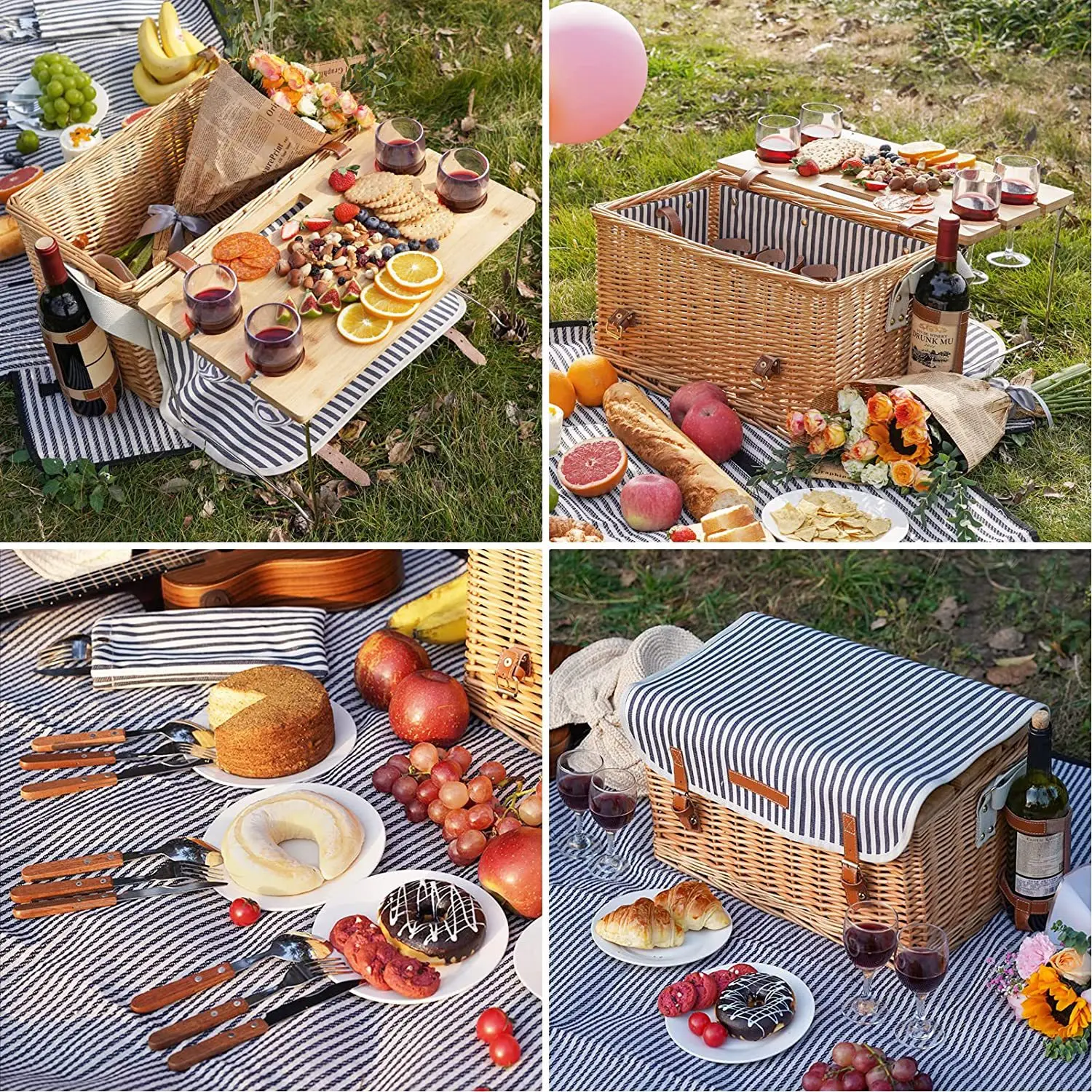 Vintage Style 4-Person Pink Insulated Willow Rattan Hamper Wicker ...