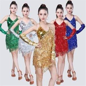 Women's Sequined Tassels Latin Dance Skirt Sexy Suspenders Ballroom Dancing Costumes Adult Comfortable Stage Costumes