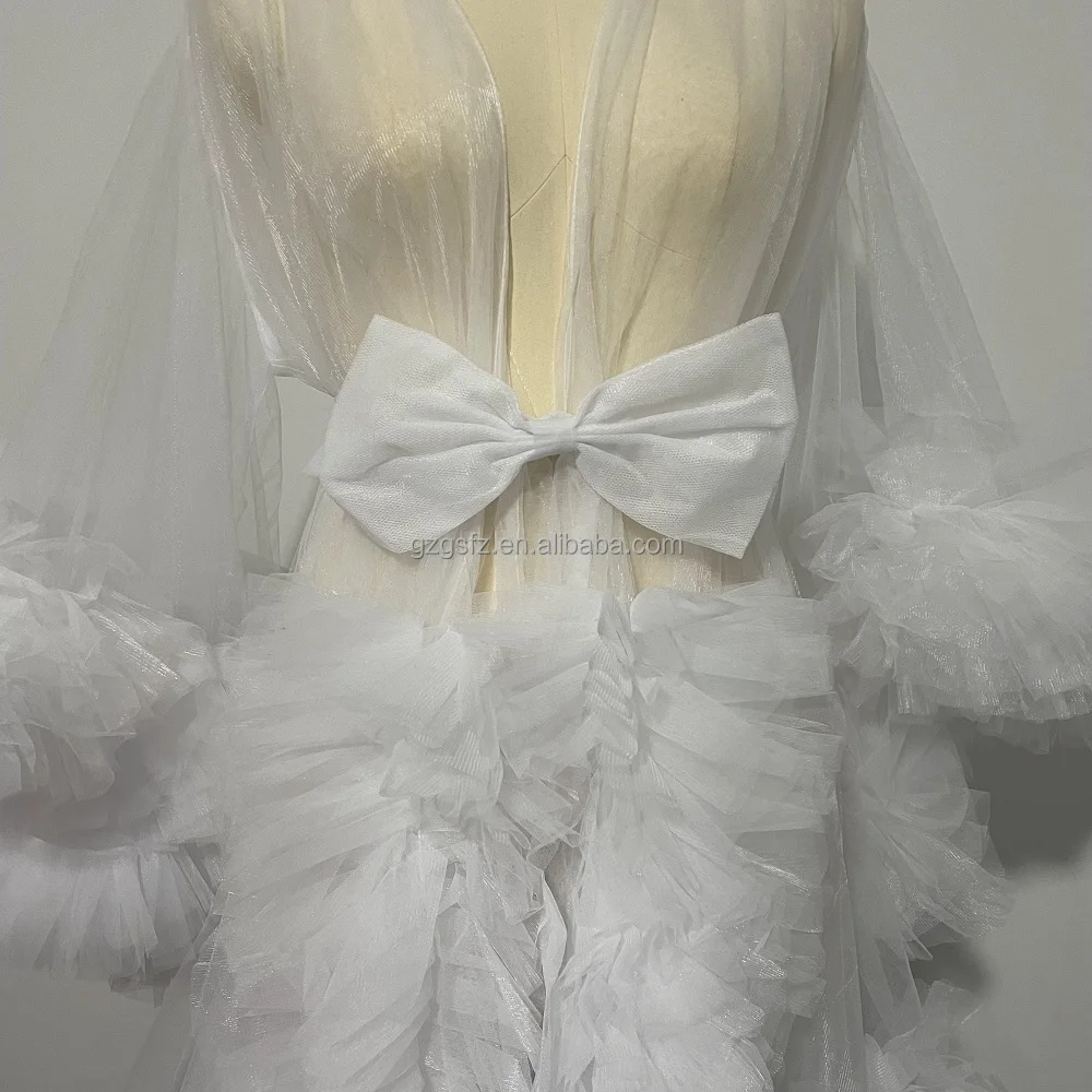 2023 New Photoshoot Design Wholesale Luxury White Luxury Bridal Robe