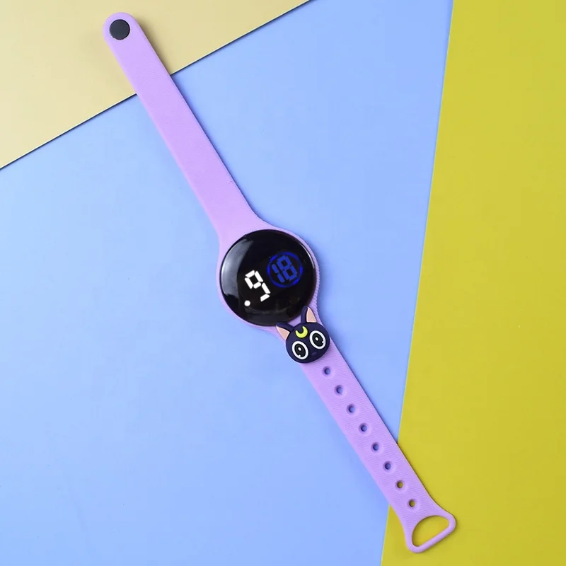 Waterproof Hand Touch Screen Led Display Led Watch for Kids Round Shape Carton Unique Kids Watch