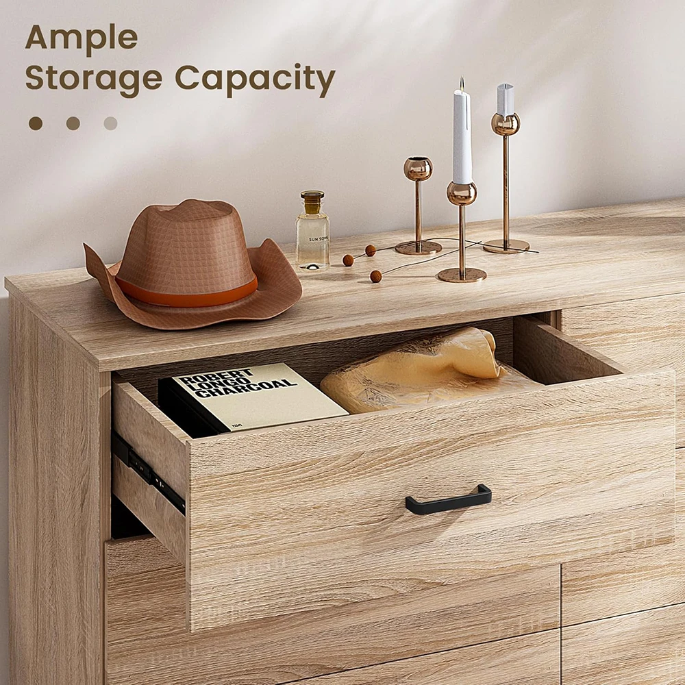 product nu deco modern wood panel bedroom 6 drawer double dresser chest deep drawers tv stand large storage organizer living room closet-2