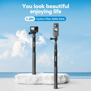 Telesin Portable Selfie Stick for Go Pro Hero 13 DJI Action 5 Sport Cameras 1.2 Meters Extend Carbon Fiber Selfie Stick detail image