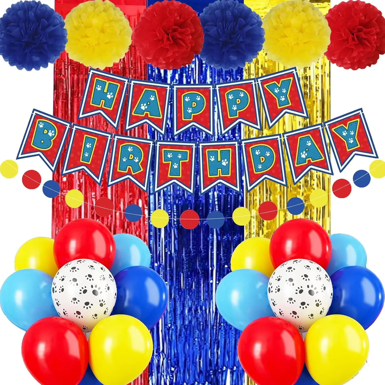 Paw Birthday Decoration Banner Balloons Foil Fringe Curtains for Paw Birthday Decoration