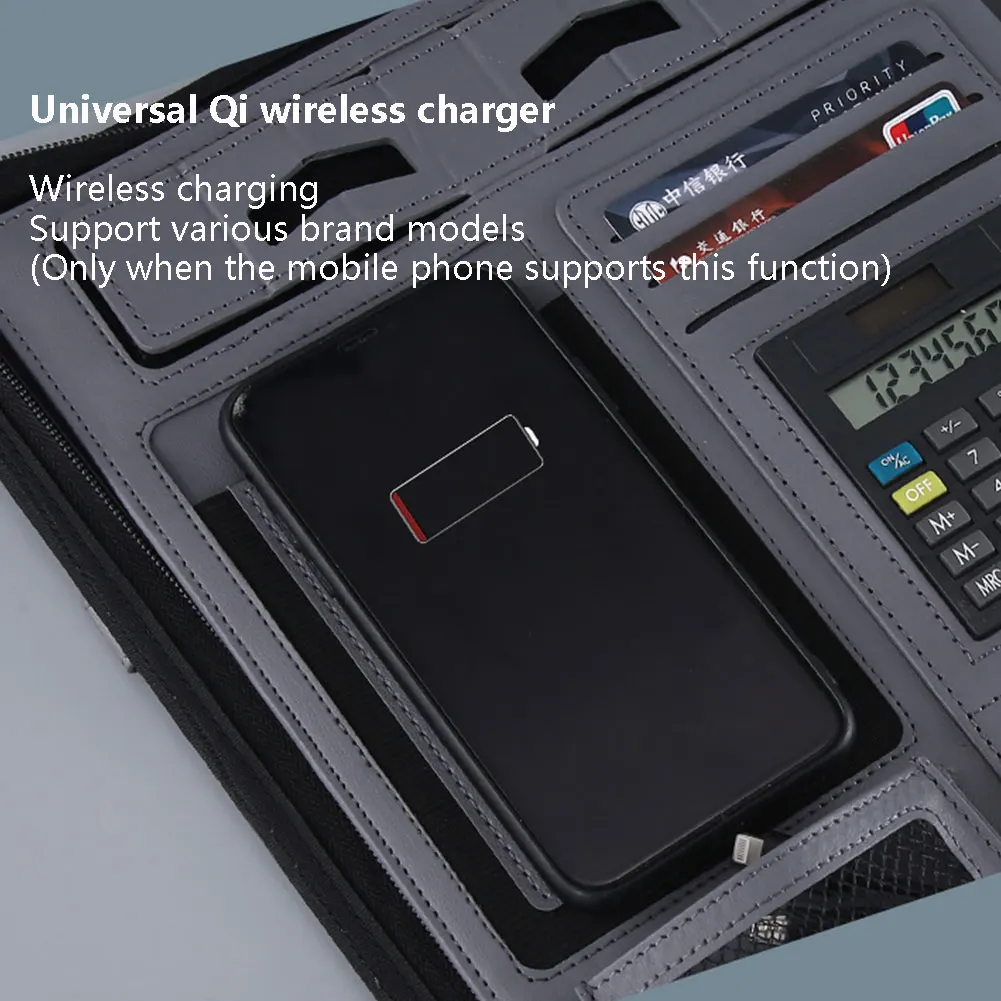 Wholesaler Multifunctional Business Wireless Charging portfolio leather file folder