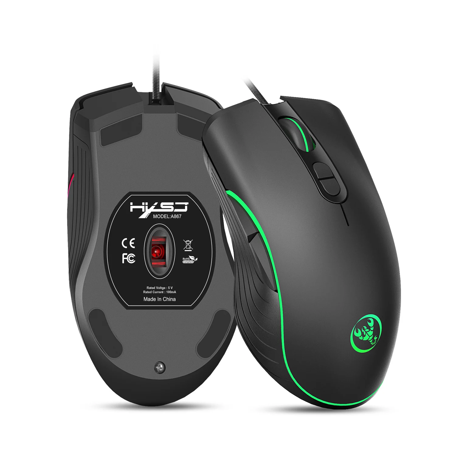 A867 Gaming Mouse Rgb Light 6400 Dpi Usb Optical 7 Buttons Wired Game