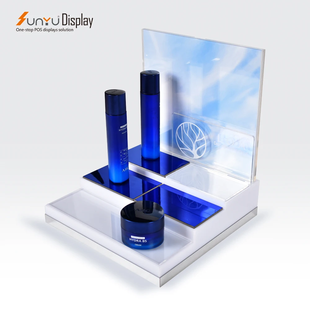 Sunyu 3 tier custom acrylic cosmetic skincare display stand with light