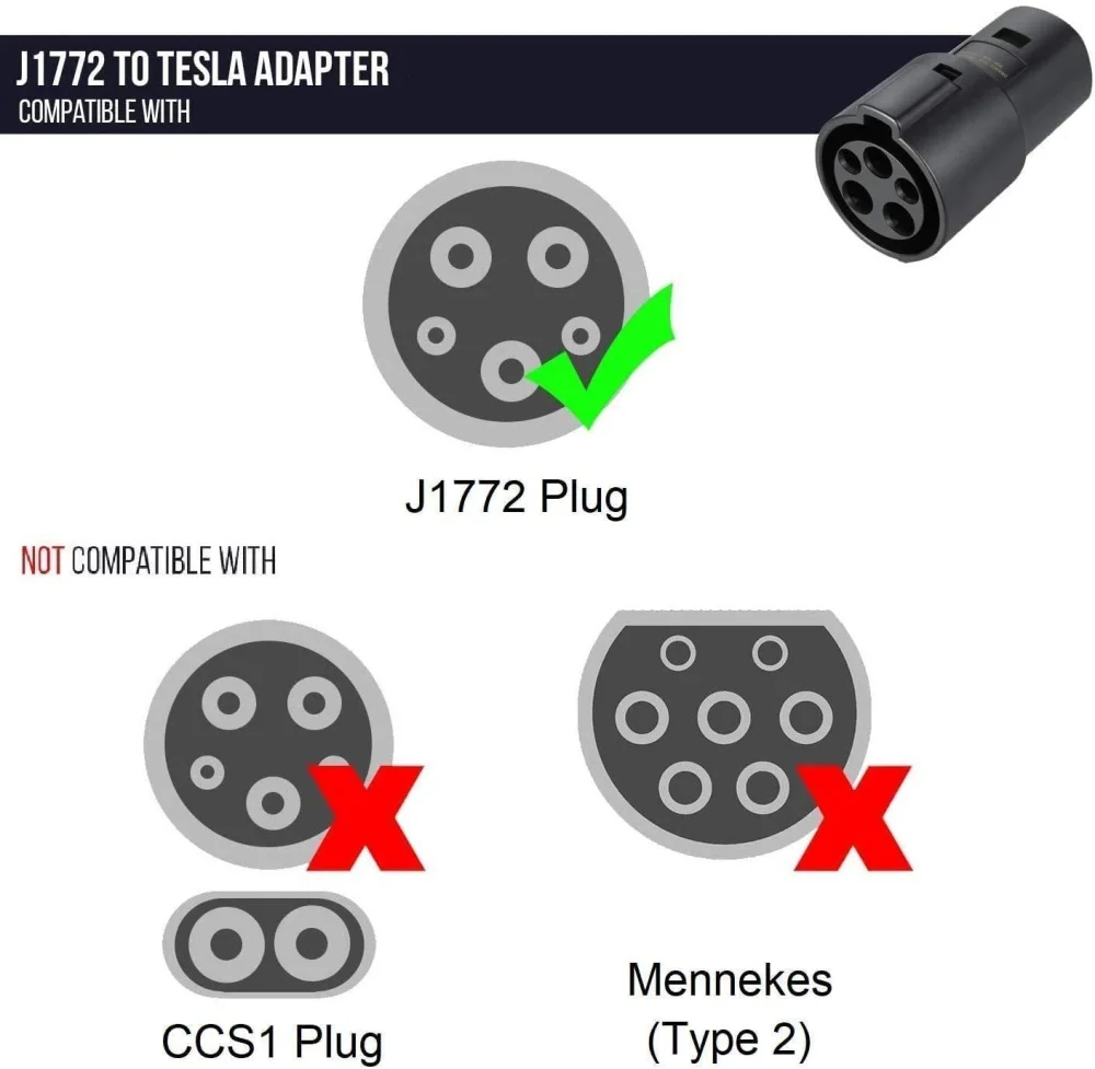 Sae J1772 To Tesla Charging Adapter 60 Amp 250v Ev Adapter Compatible